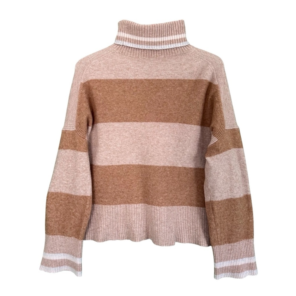 J.Crew Womens XL Oversized Alpaca Wool Turtleneck Sweater Stripe Neutral Cozy - Picture 4 of 15